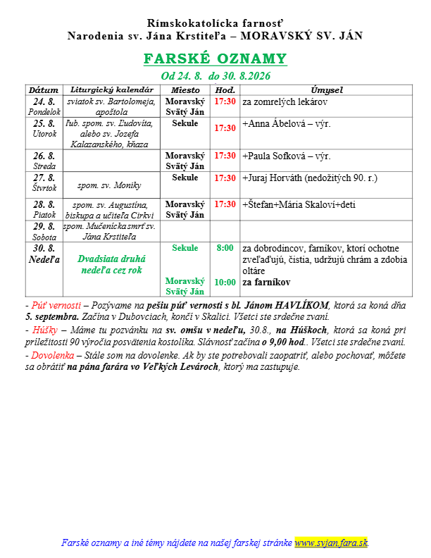 Farské oznamy 23.8.2026